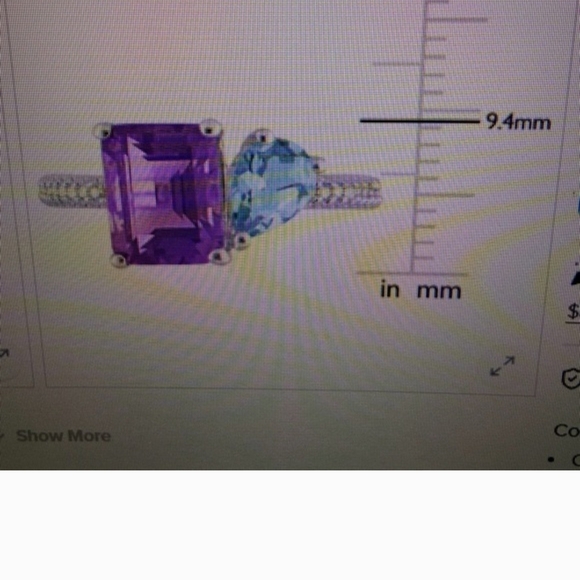 Sky Blue Topaz, Amythest and 1/10  ctw Diamond Gemstone Ring - Picture 4 of 4